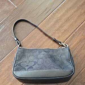 Vintage Coach Black Signature Shoulder Bag with Leather Trim